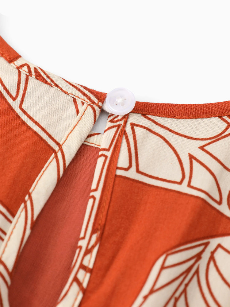 Tenues familiales assorties : ensemble robe dos nu ou chemise à manches courtes à imprimé feuilles corail, collection vacances d'été rouge