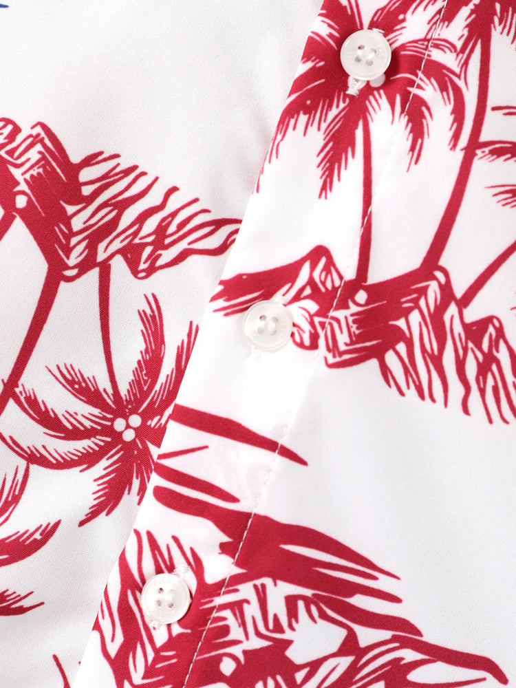 Independence Day 4th of July Matching Family Outfits Red & Blue Palm Tree Print Hawaiian Vacation Clothes Summer Beach Shirt & Dress Set Multi-color