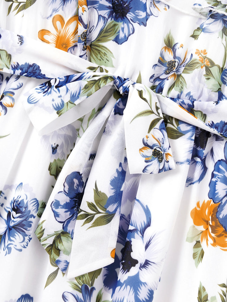 Gebrochene Blume Viskose Baumwolle Polyester Unisex Lässige Familiensuit blau