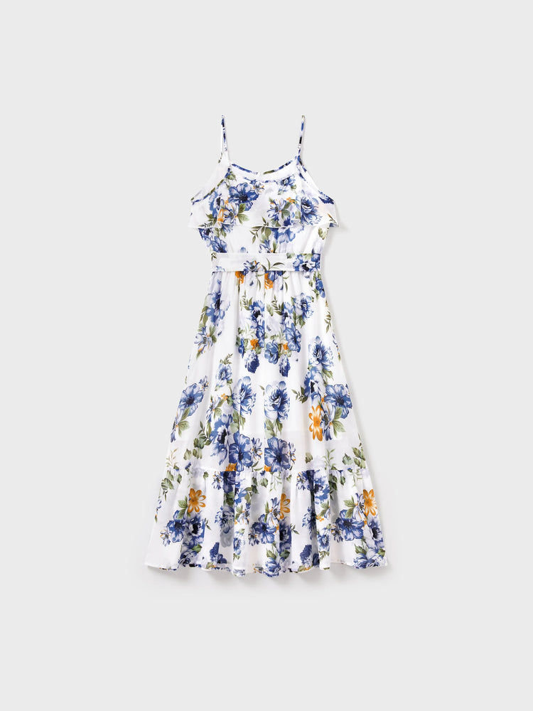 Gebrochene Blume Viskose Baumwolle Polyester Unisex Lässige Familiensuit blau