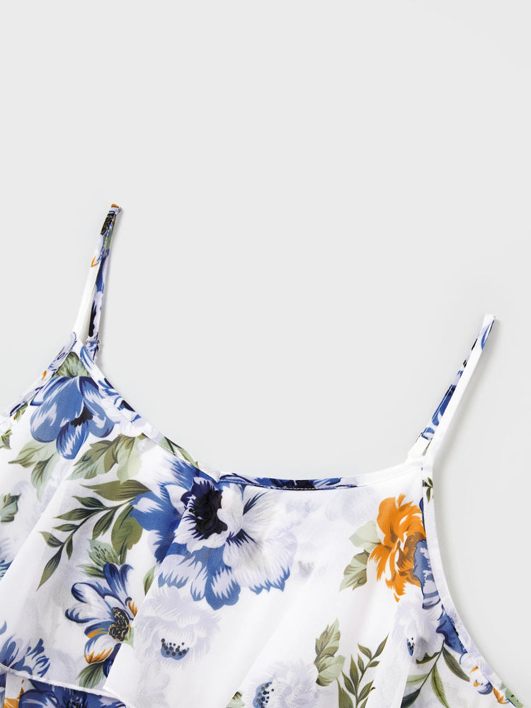 Gebrochene Blume Viskose Baumwolle Polyester Unisex Lässige Familiensuit blau