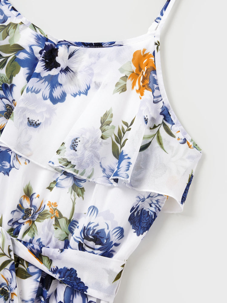 Gebrochene Blume Viskose Baumwolle Polyester Unisex Lässige Familiensuit blau