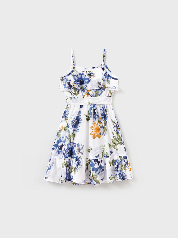 Gebrochene Blume Viskose Baumwolle Polyester Unisex Lässige Familiensuit blau