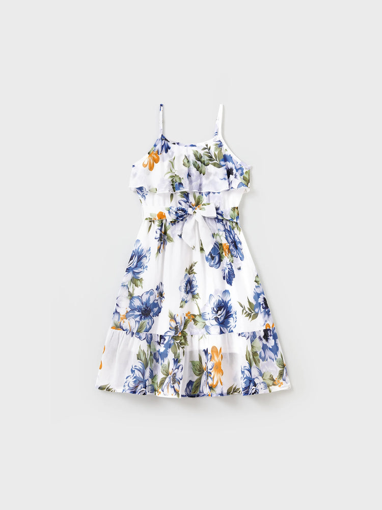 Gebrochene Blume Viskose Baumwolle Polyester Unisex Lässige Familiensuit blau