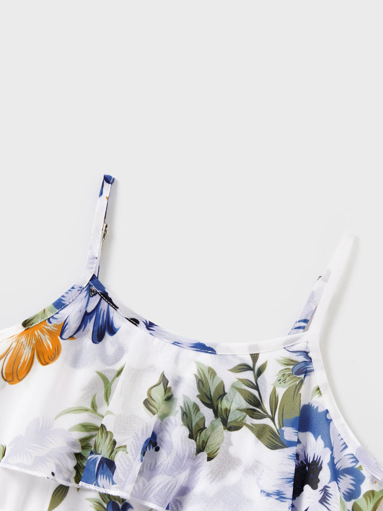 Gebrochene Blume Viskose Baumwolle Polyester Unisex Lässige Familiensuit blau