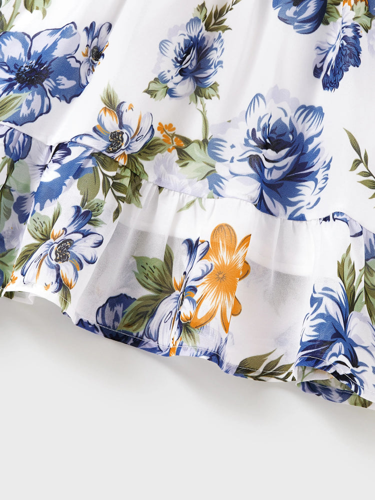 Gebrochene Blume Viskose Baumwolle Polyester Unisex Lässige Familiensuit blau