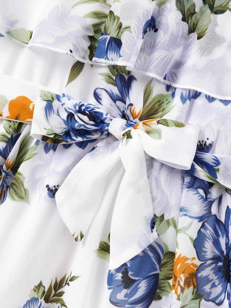 Gebrochene Blume Viskose Baumwolle Polyester Unisex Lässige Familiensuit blau