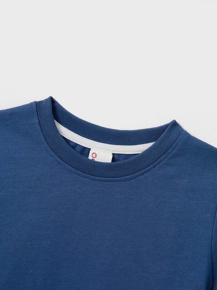 Gebrochene Blume Viskose Baumwolle Polyester Unisex Lässige Familiensuit blau