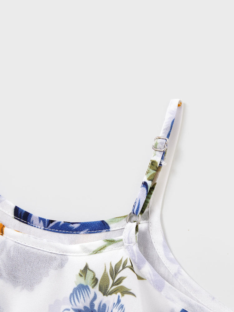 Gebrochene Blume Viskose Baumwolle Polyester Unisex Lässige Familiensuit blau