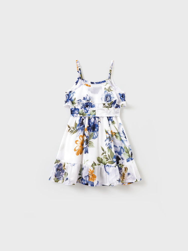 Gebrochene Blume Viskose Baumwolle Polyester Unisex Lässige Familiensuit blau