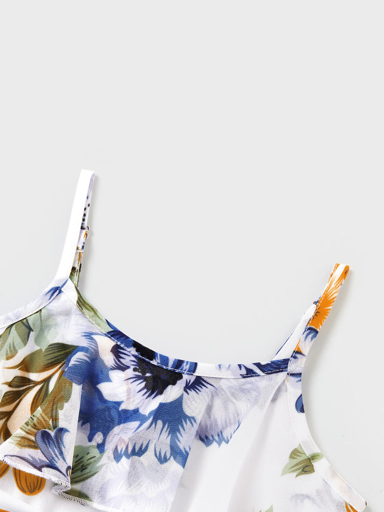 Gebrochene Blume Viskose Baumwolle Polyester Unisex Lässige Familiensuit blau