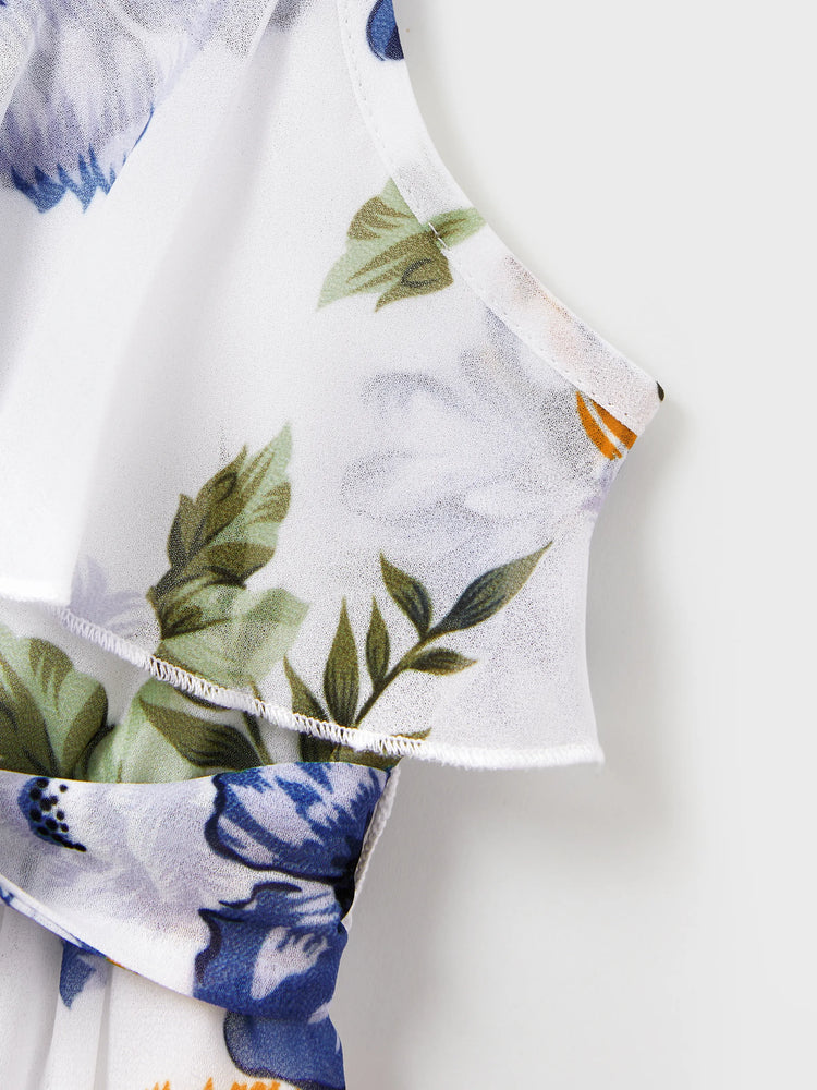 Gebrochene Blume Viskose Baumwolle Polyester Unisex Lässige Familiensuit blau