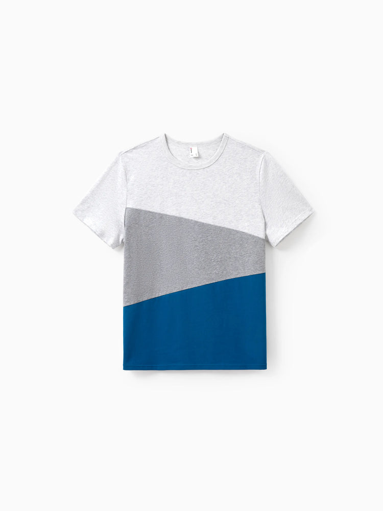 Matching Family Outfits Summer Set Colorblock Cotton Short-sleeve Shirt or Blue Tank Knit Dress for Vacation Royal Blue