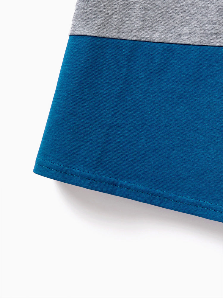 Matching Family Outfits Summer Set Colorblock Cotton Short-sleeve Shirt or Blue Tank Knit Dress for Vacation Royal Blue