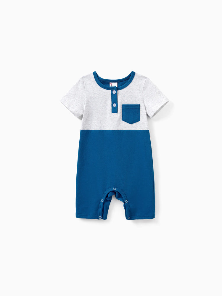 Matching Family Outfits Summer Set Colorblock Cotton Short-sleeve Shirt or Blue Tank Knit Dress for Vacation Royal Blue
