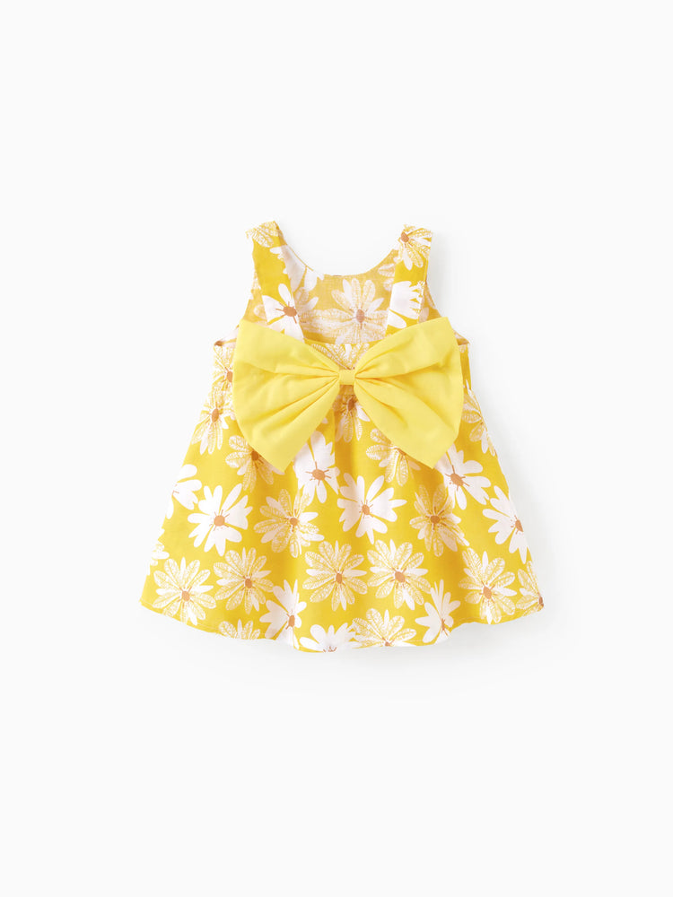 2pcs Baby Girl Little Daisy Bowknot Dress Set Yellow
