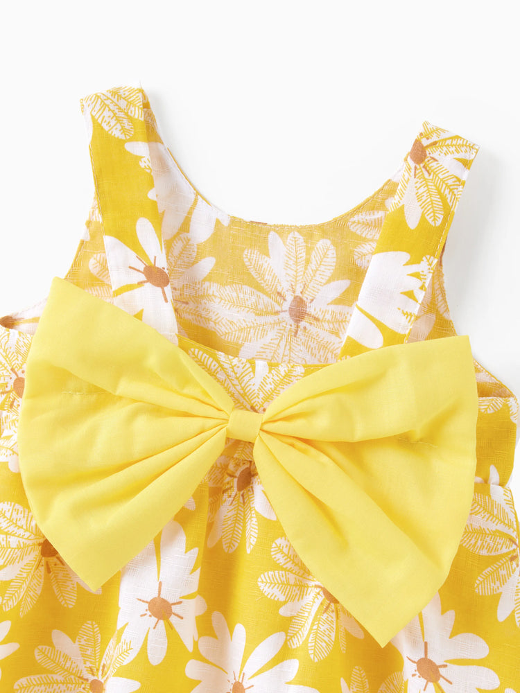 2pcs Baby Girl Little Daisy Bowknot Dress Set Yellow