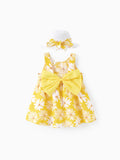 2pcs Baby Girl Little Daisy Bowknot Dress Set Yellow