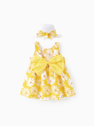 2 Stück Baby Mädchen Little Daisy Bowknot Kleid Set gelb