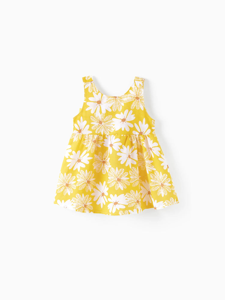 2pcs Baby Girl Little Daisy Bowknot Dress Set Yellow