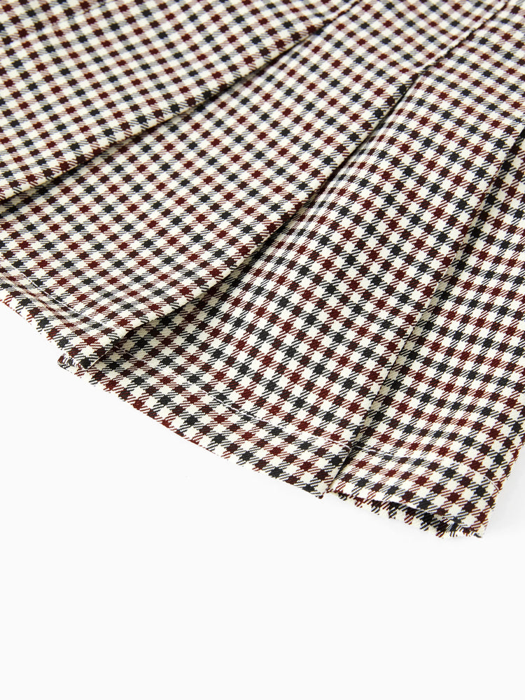 2pcs Toddler Girl Classic Puff-sleeve Tee and Houndstooth Pleated Skirt Set Brown