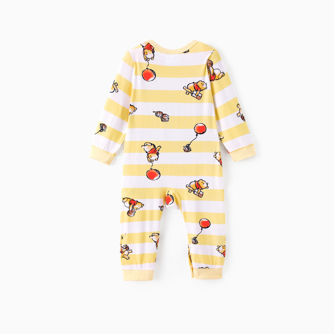 Disney Winnie the Pooh Baby Boy/Girl Bamboo Striped Print  Romper Yellow