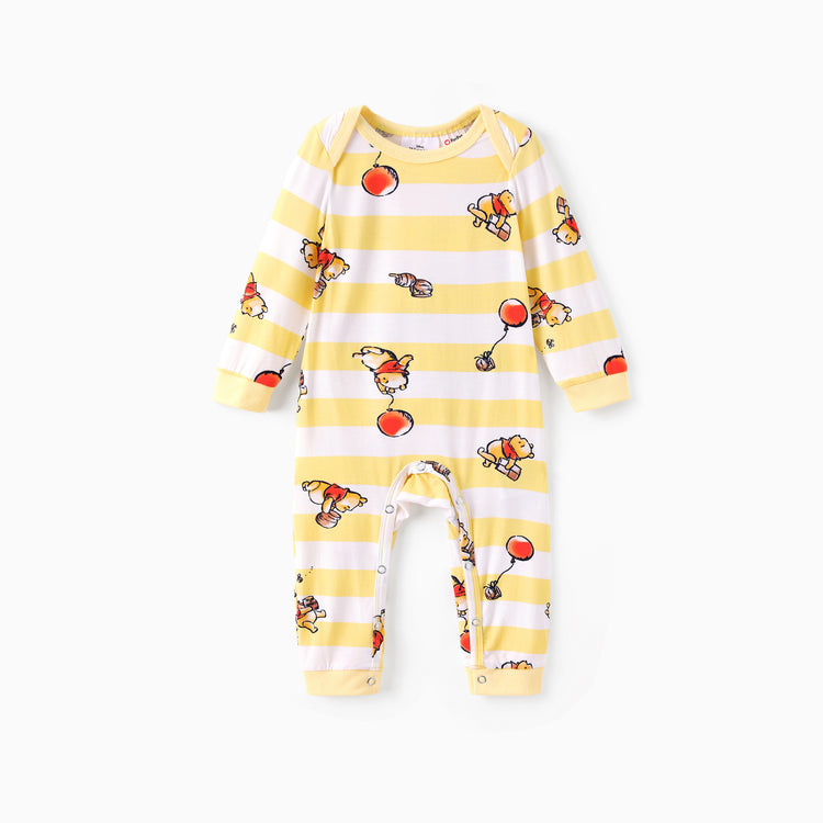 Disney Winnie the Pooh Baby Boy/Girl Bamboo Striped Print  Romper Yellow