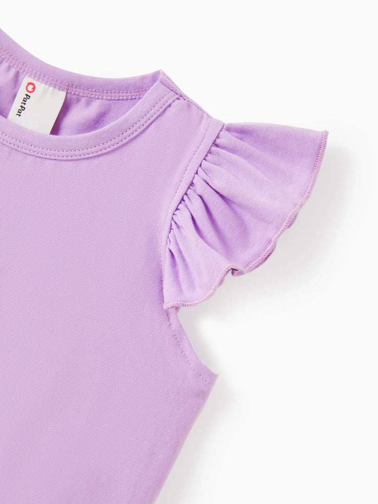 Ensemble 2 pièces pour petite fille : t-shirt à manches volantées et short rayé avec ceinture, violet clair