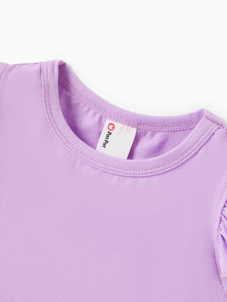 Ensemble 2 pièces pour petite fille : t-shirt à manches volantées et short rayé avec ceinture, violet clair