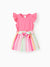 2pcs Toddler Girl Sweet Flutter-sleeve Tee and Stripe Belted Shorts Set Hot Pink