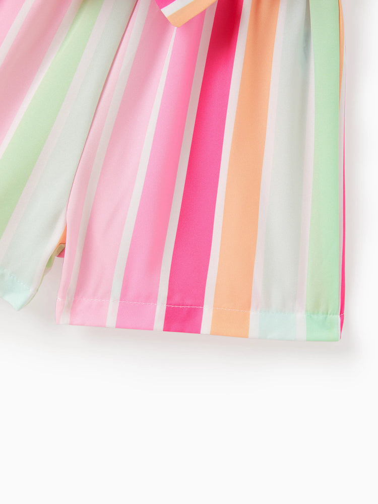 2pcs Kleinkind Mädchen Süße Flutter-Ärmel T-Shirt und Streifen Gürtel Shorts Set Fuchsie