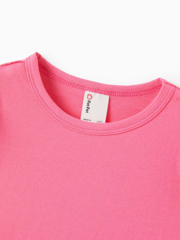 2pcs Kleinkind Mädchen Süße Flutter-Ärmel T-Shirt und Streifen Gürtel Shorts Set Fuchsie