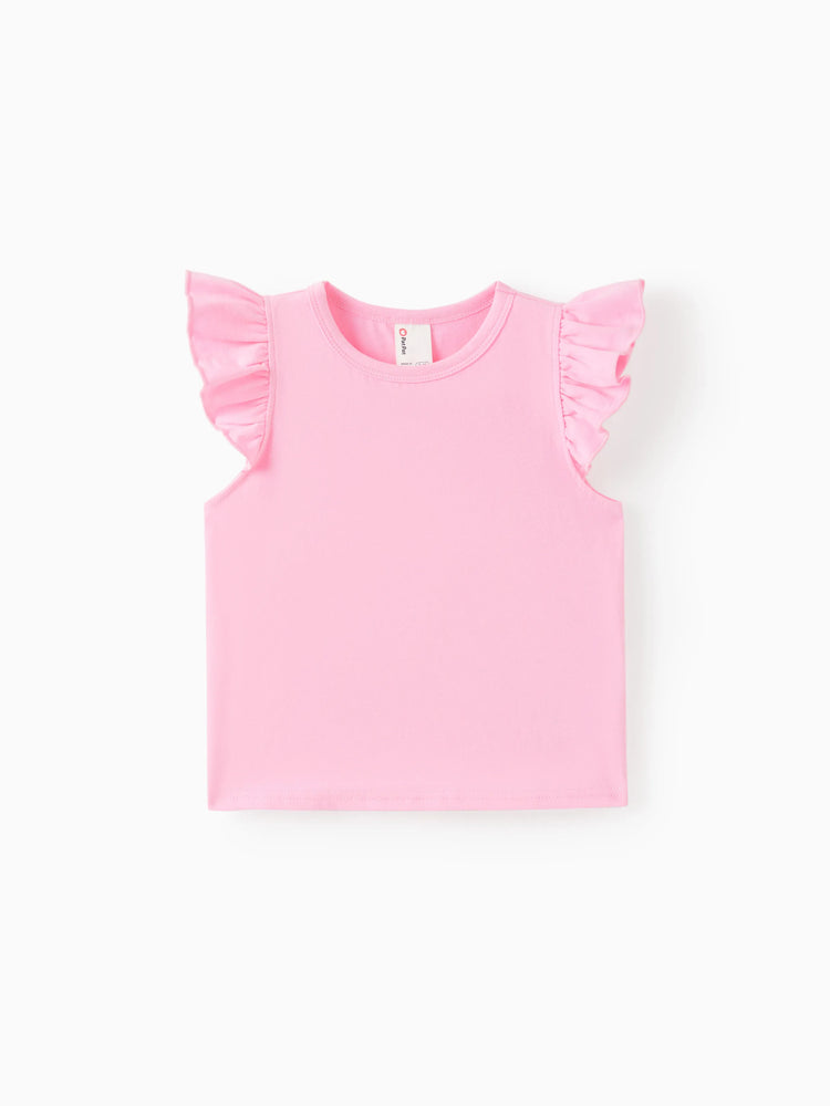 Ensemble 2 pièces pour petite fille : t-shirt à manches volantées et short rayé avec ceinture, rose