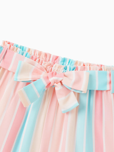 2pcs Kleinkind Mädchen Süße Flutter-Ärmel T-Shirt und Streifen Gürtel Shorts Set rosa