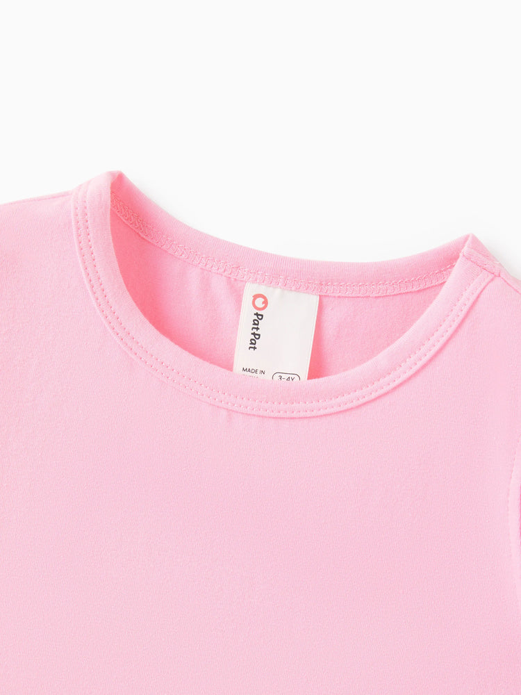 Ensemble 2 pièces pour petite fille : t-shirt à manches volantées et short rayé avec ceinture, rose