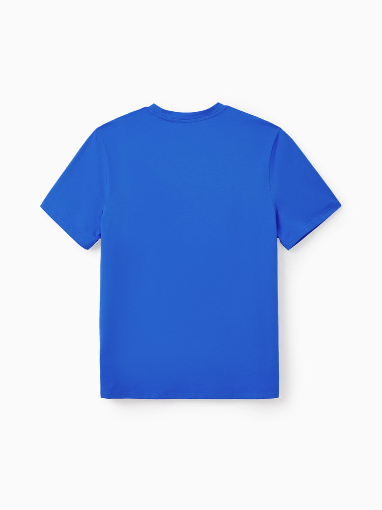 Matching Family Outfits Summer Blue Set Tropical Floral Print Sundresses or Splicing Colorblock T-shirt Hawaiian Vacation Beachwear for Family Photos Blue