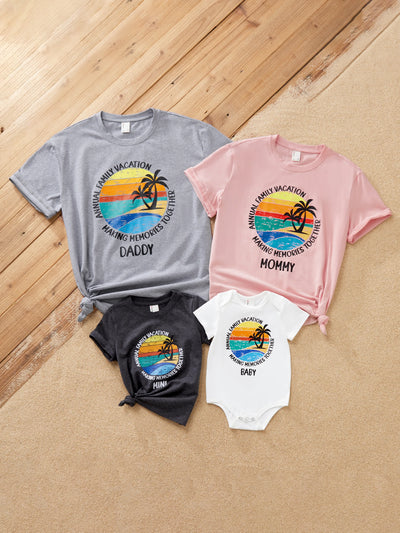 Matching Family Cotton Tee Coconut Tree Print Short-sleeve Tops Multi-color
