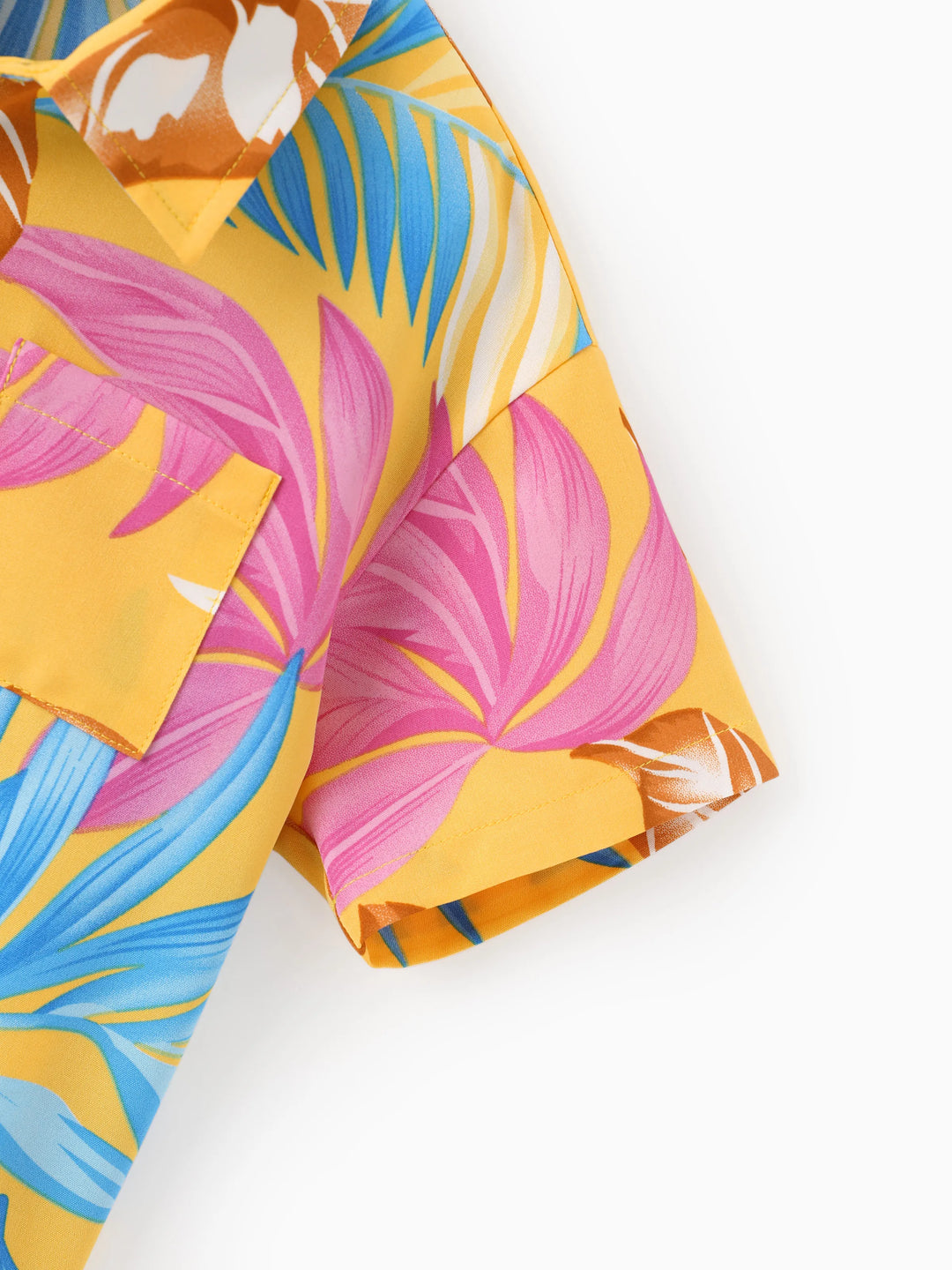 Daddy and Me Family Matching Yellow Set Tropical Leaf Print Short-sleeve Shirt or Strap Dress  Yellow