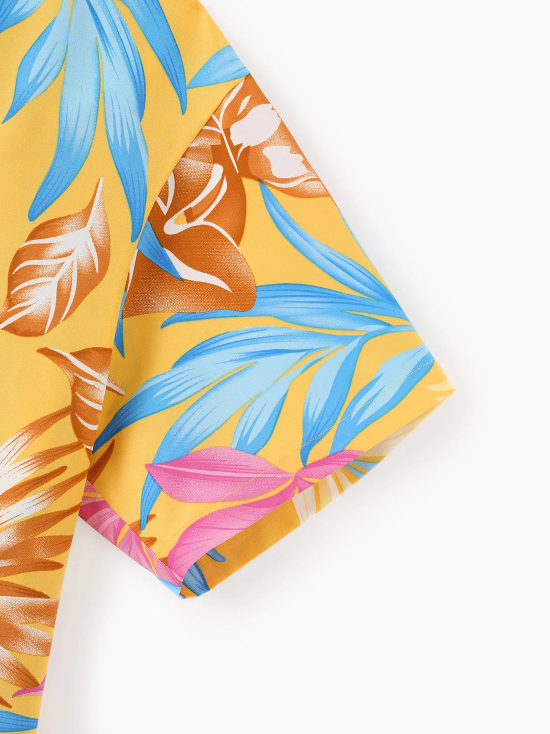 Daddy and Me Family Matching Yellow Set Tropical Leaf Print Short-sleeve Shirt or Strap Dress  Yellow