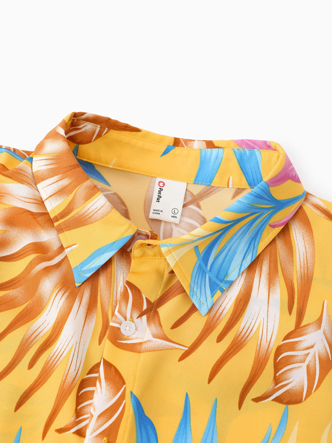 Daddy and Me Family Matching Yellow Set Tropical Leaf Print Short-sleeve Shirt or Strap Dress  Yellow