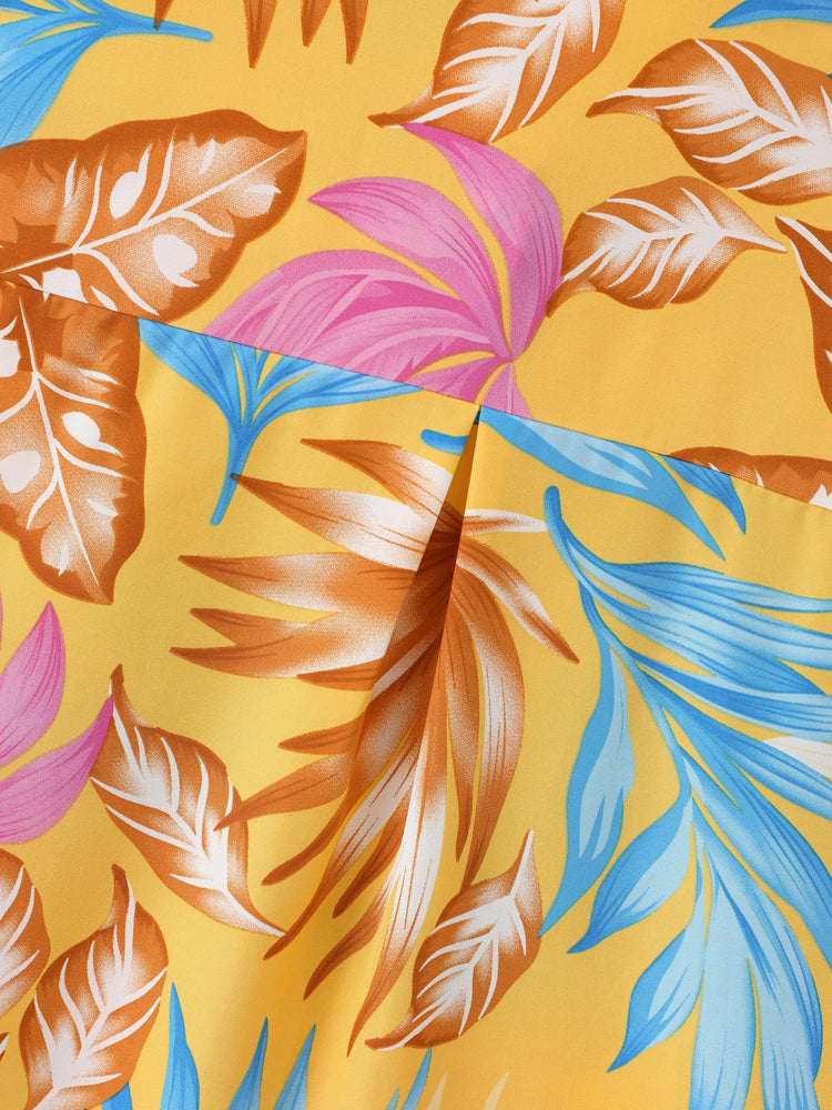 Daddy and Me Family Matching Yellow Set Tropical Leaf Print Short-sleeve Shirt or Strap Dress  Yellow