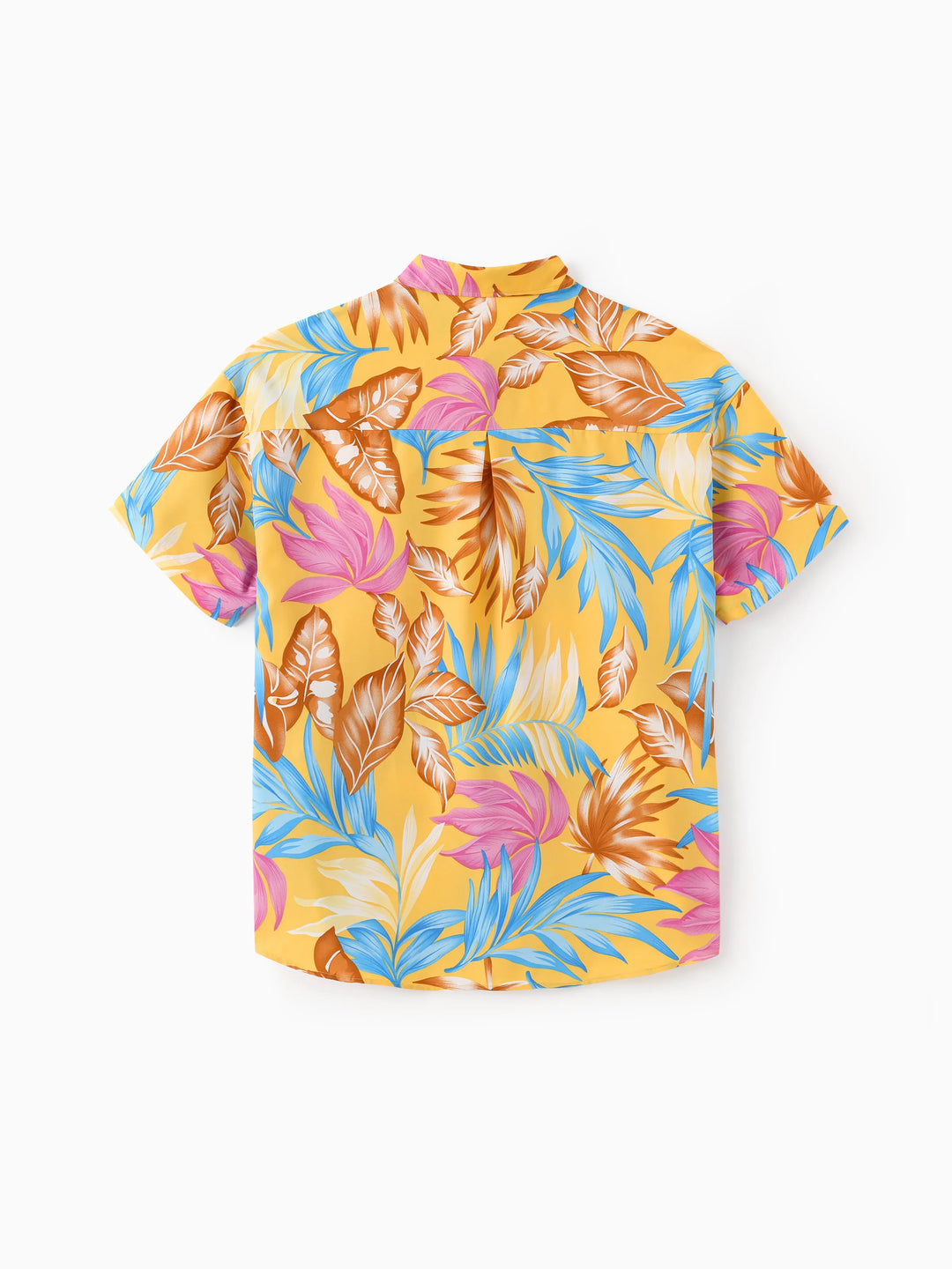 Daddy and Me Family Matching Yellow Set Tropical Leaf Print Short-sleeve Shirt or Strap Dress  Yellow