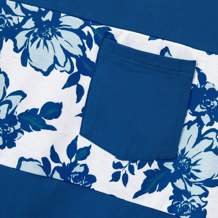 Family Matching Outfits Blue Floral Summer Clothes Halter Dress, or Colorblock T-Shirt Coordinated Look for Beach, Vacation, Photoshoot Turquoise