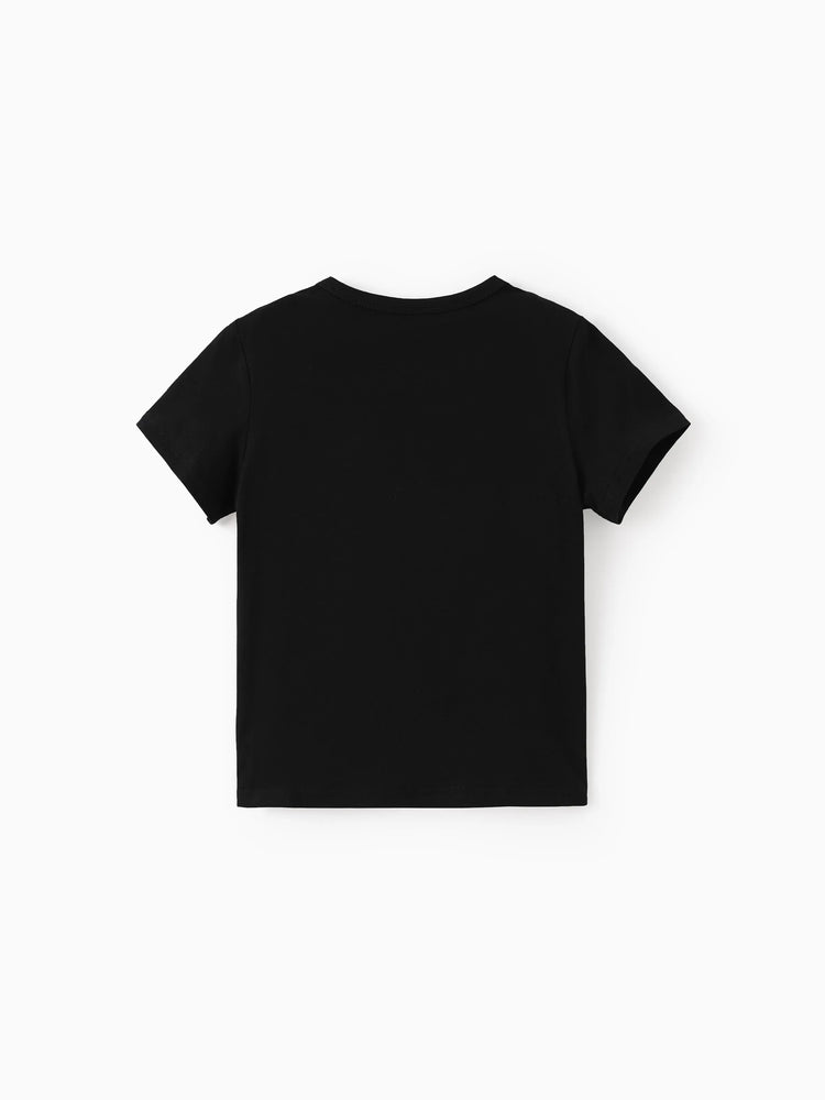 Family Matching Set Tropical Print Cotton Short-sleeve Shirt or Sleeveless Belted Dress Black