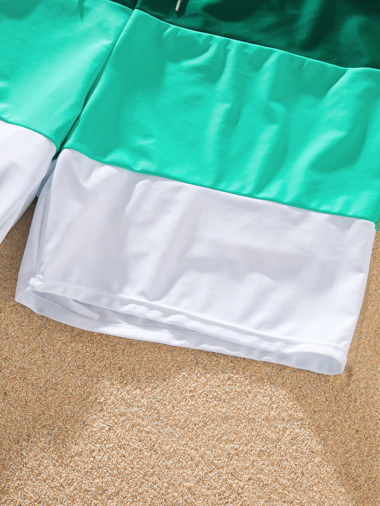Matching Family Swimsuits for Beach Green Colorblock One-Piece Swimwear or Swim Trunks Summer Vacation Outfits Green