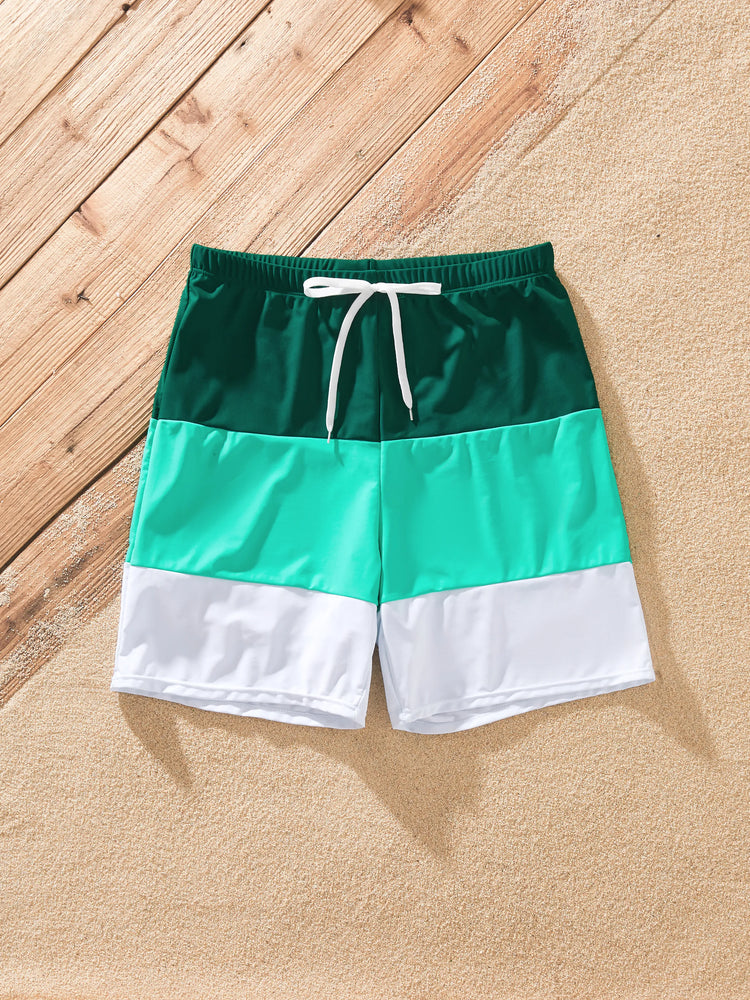 Matching Family Swimsuits for Beach Green Colorblock One-Piece Swimwear or Swim Trunks Summer Vacation Outfits Green