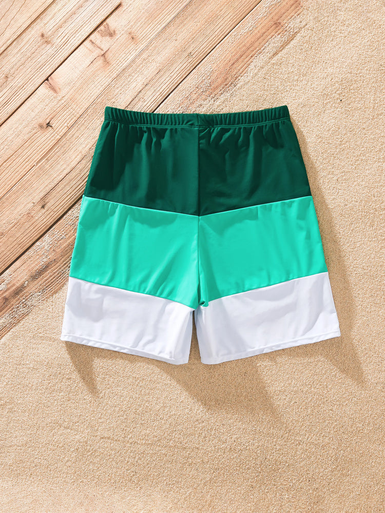 Matching Family Swimsuits for Beach Green Colorblock One-Piece Swimwear or Swim Trunks Summer Vacation Outfits Green