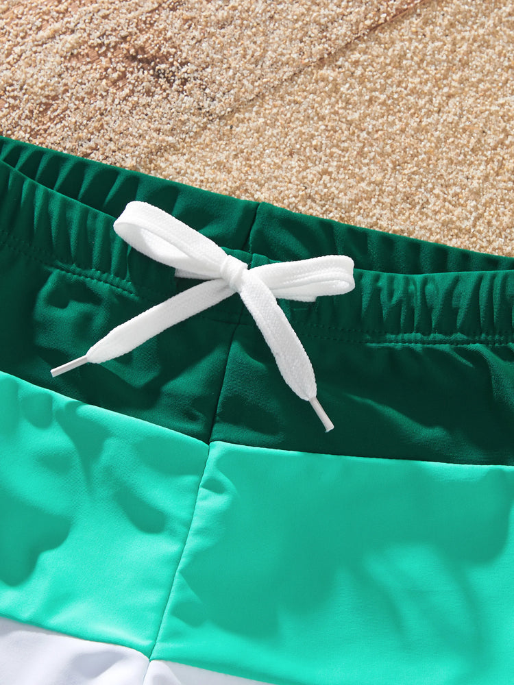 Matching Family Swimsuits for Beach Green Colorblock One-Piece Swimwear or Swim Trunks Summer Vacation Outfits Green