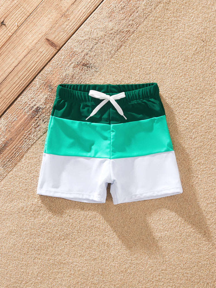 Matching Family Swimsuits for Beach Green Colorblock One-Piece Swimwear or Swim Trunks Summer Vacation Outfits Green