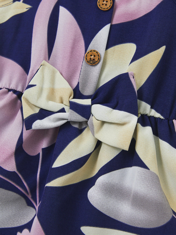 Robes maman et moi, plantes tropicales, imprimé floral, bretelles, ceinture, robe assortie, violet